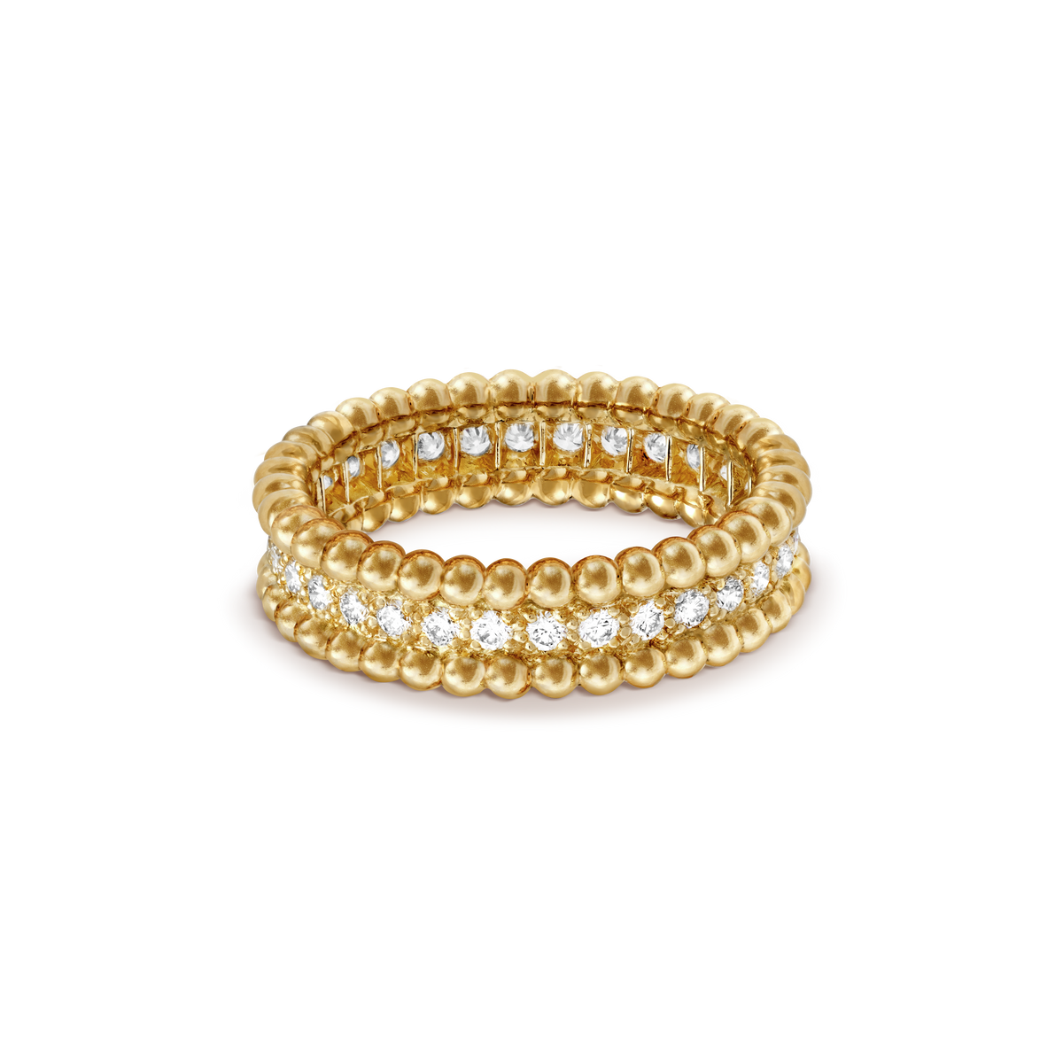 18K Yellow Gold Perlée Diamonds Ring