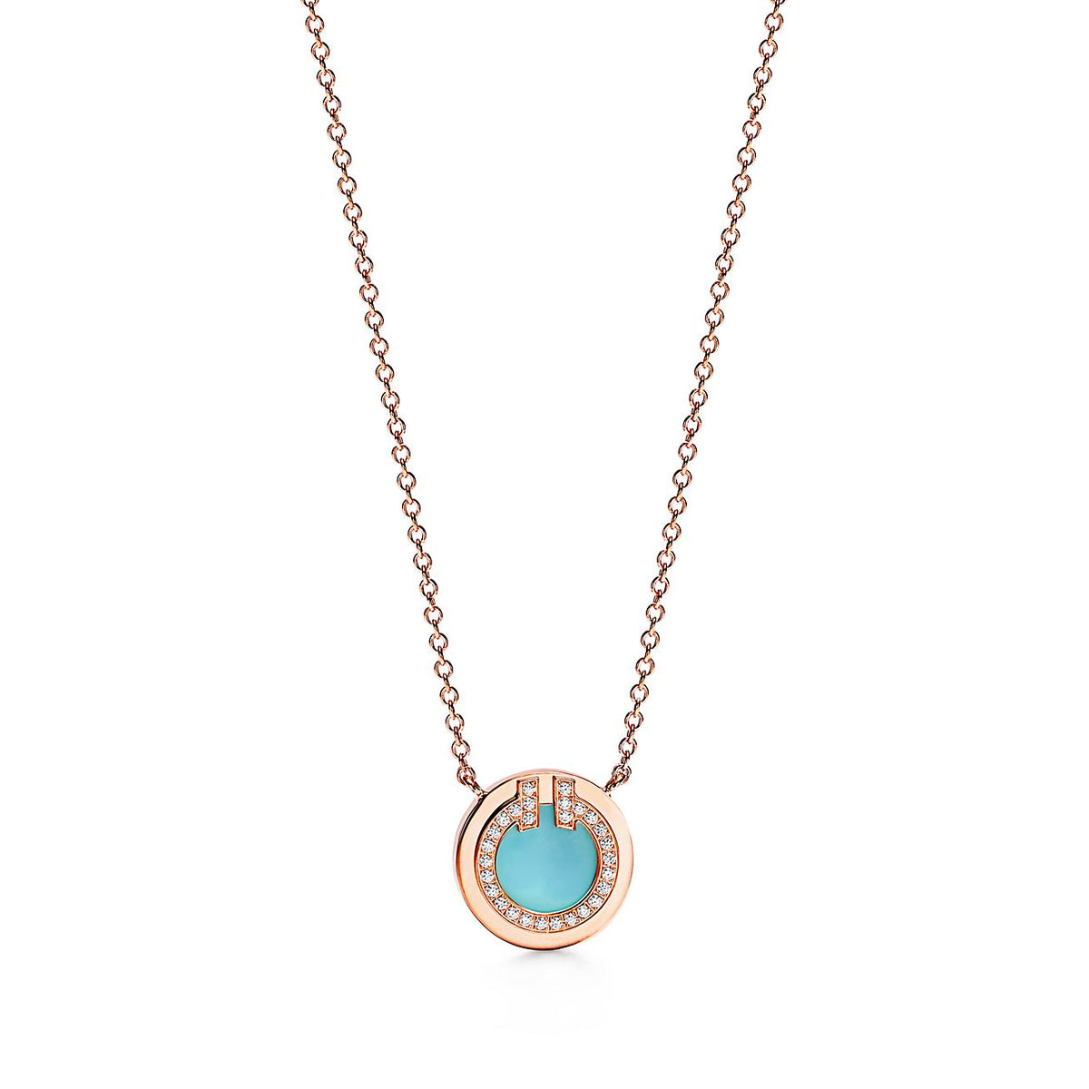 18K T Diamond & Turquoise Circle Pendant Necklace