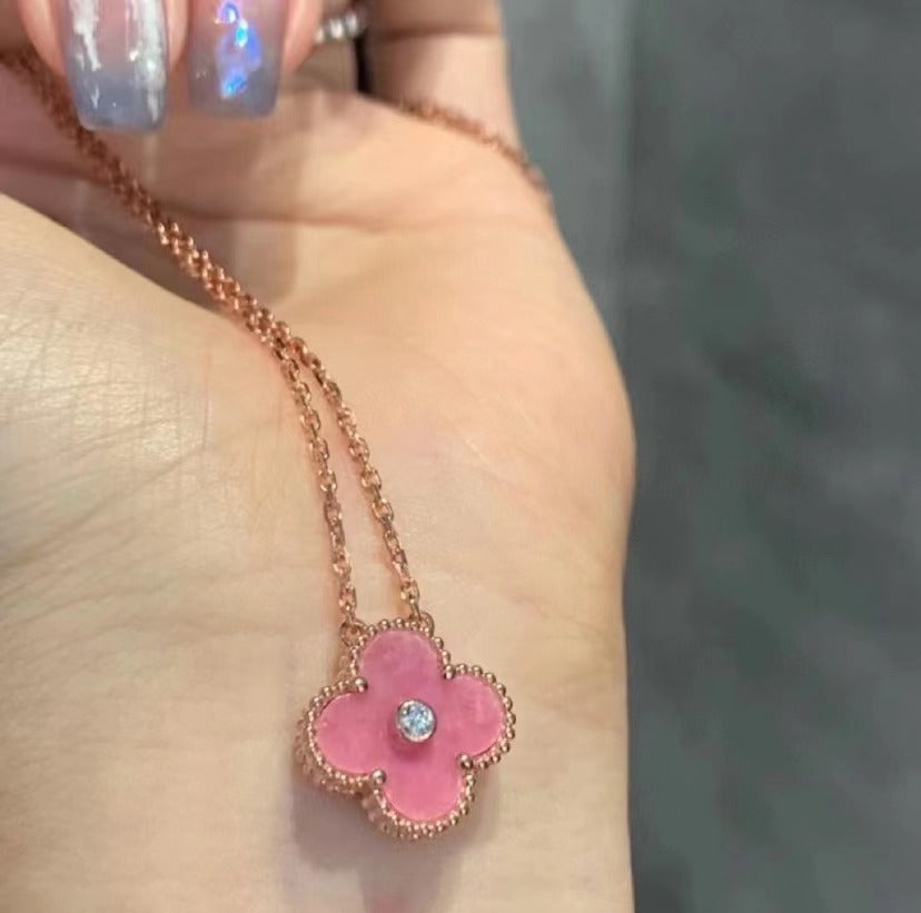 18K Pink Diamond Clover Necklace