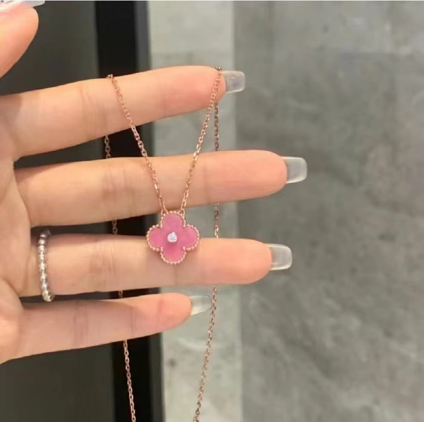 18K Pink Diamond Clover Necklace
