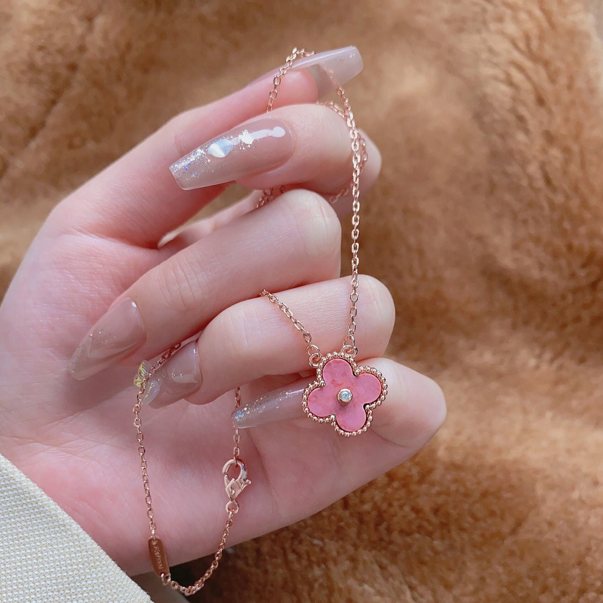 18K Pink Diamond Clover Necklace