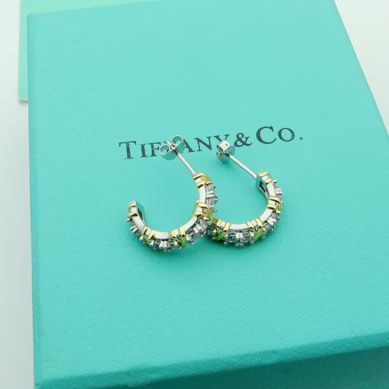 18K T Schlumberger Twenty Stone Hoop Earrings