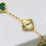 18K Vintage Alhambra Five Motifs Malachite Diamonds Clover Bracelet
