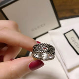 GG Aged Sterling Silver Interlocking G Flower Ring