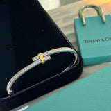 18K T Edge Hinged Bypass Bangle Bracelet