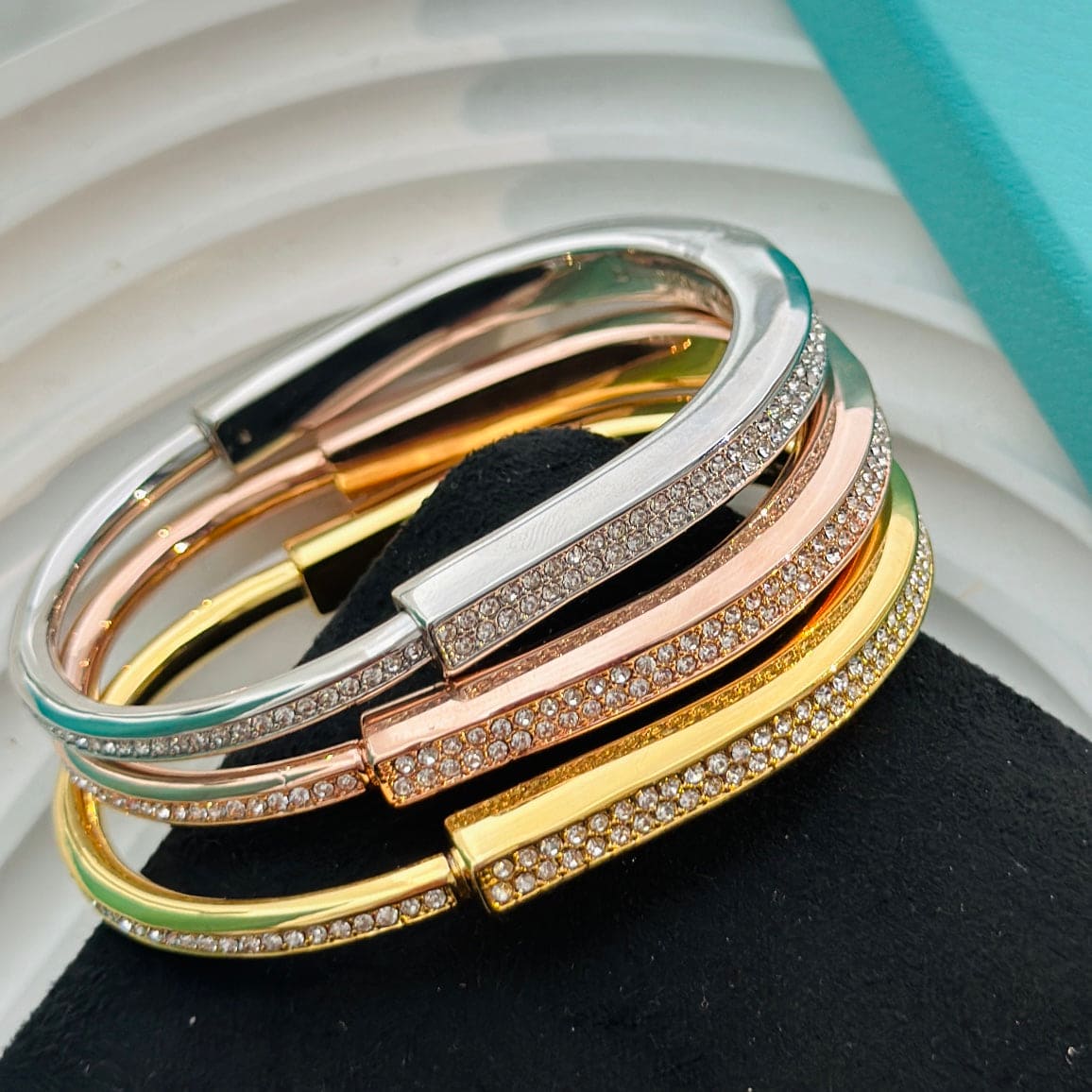 18K T Lock Bangle Full Pave Diamonds Bracelet