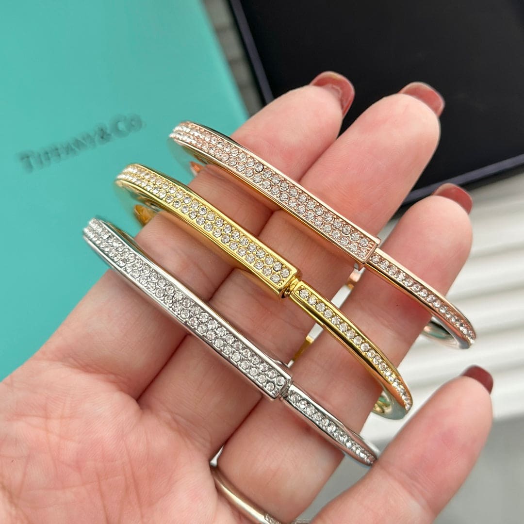 18K T Lock Bangle Full Pave Diamonds Bracelet