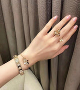18K White Gold Perlée Clovers Bracelet