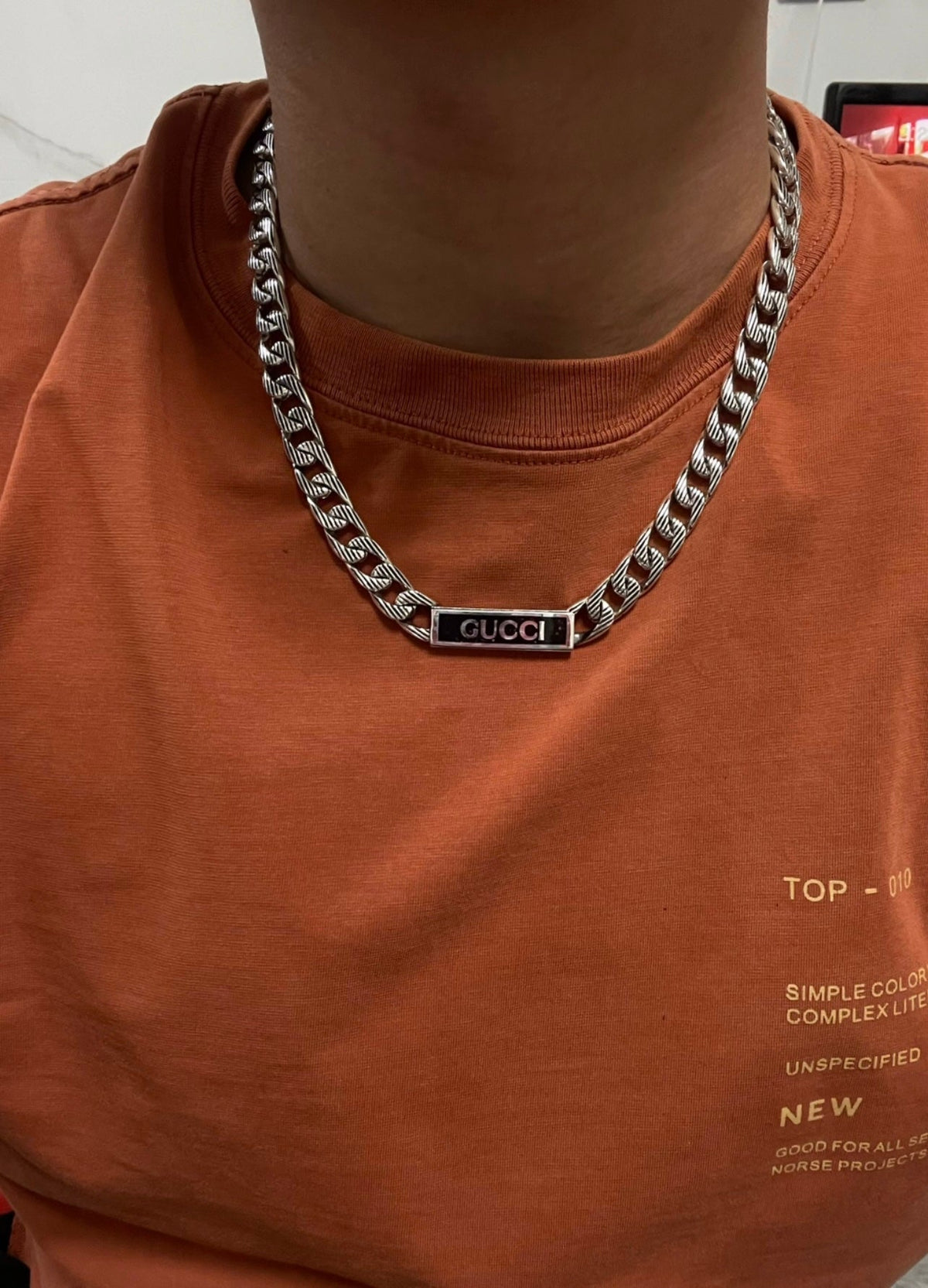 GG Logo Enamel Chain Necklace