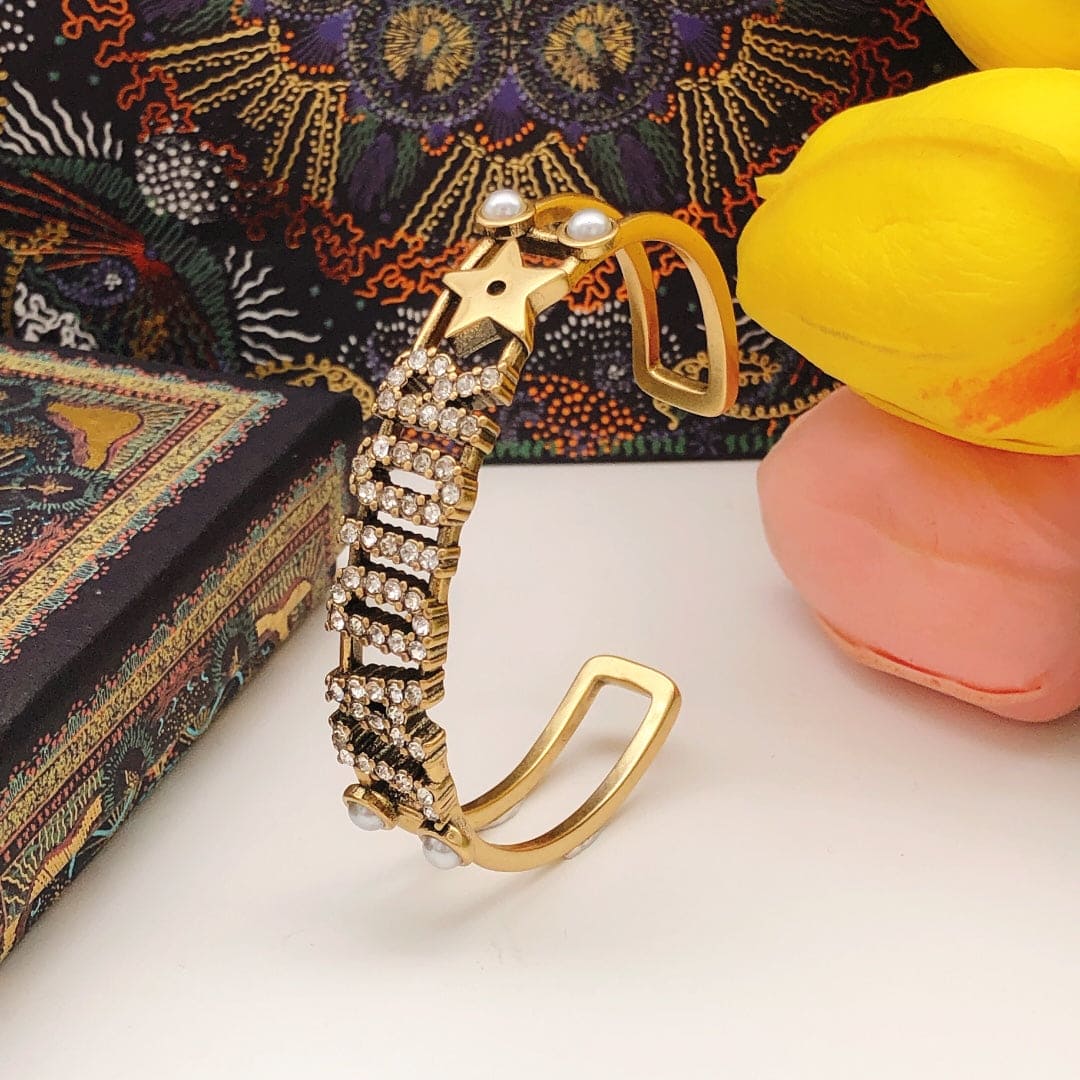 18K CD J'Adior Open Cuff Crystals Bracelet