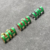 18K Mini Pop H Green Earrings