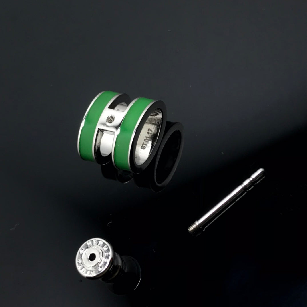 18K Mini Pop H Green Earrings