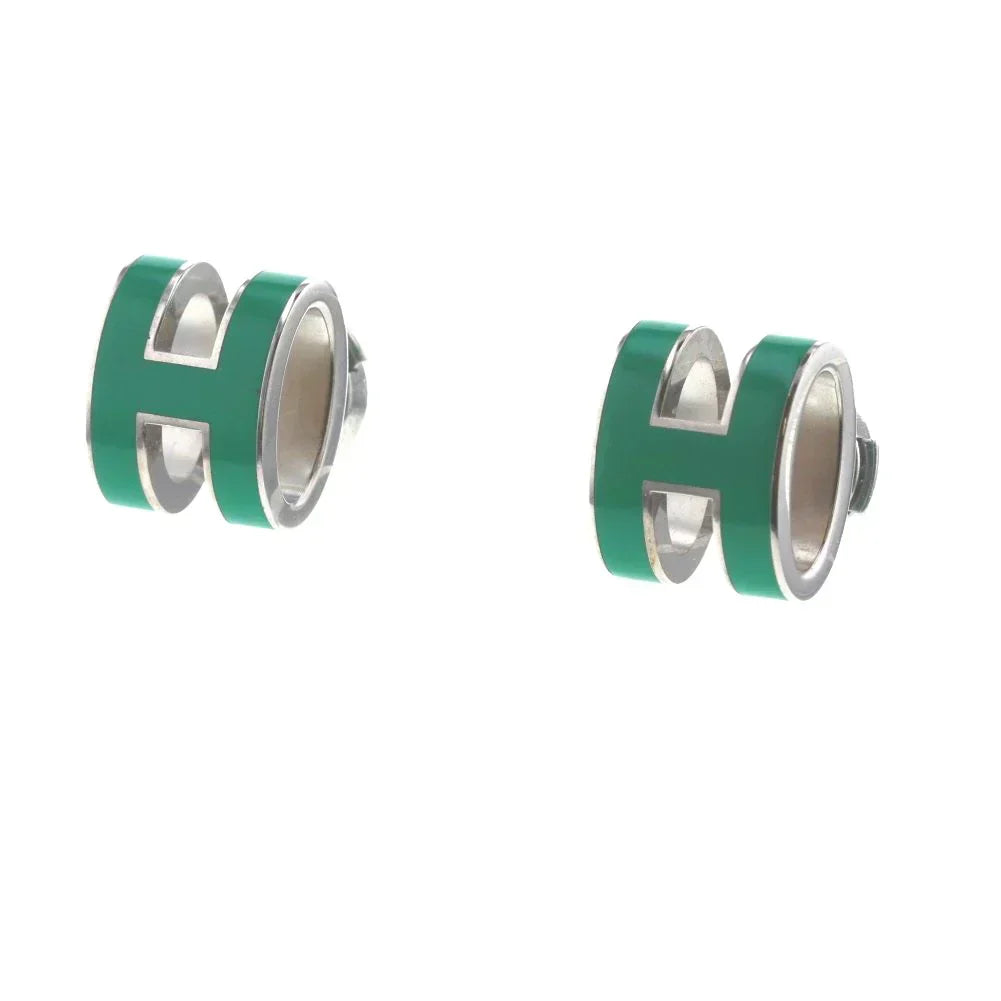 18K Mini Pop H Green Earrings