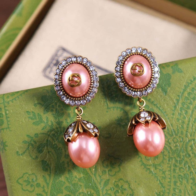 18K GG Flower Pearl Earrings