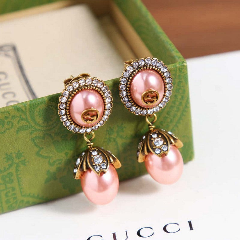 18K GG Flower Pearl Earrings