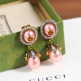 18K GG Flower Pearl Earrings