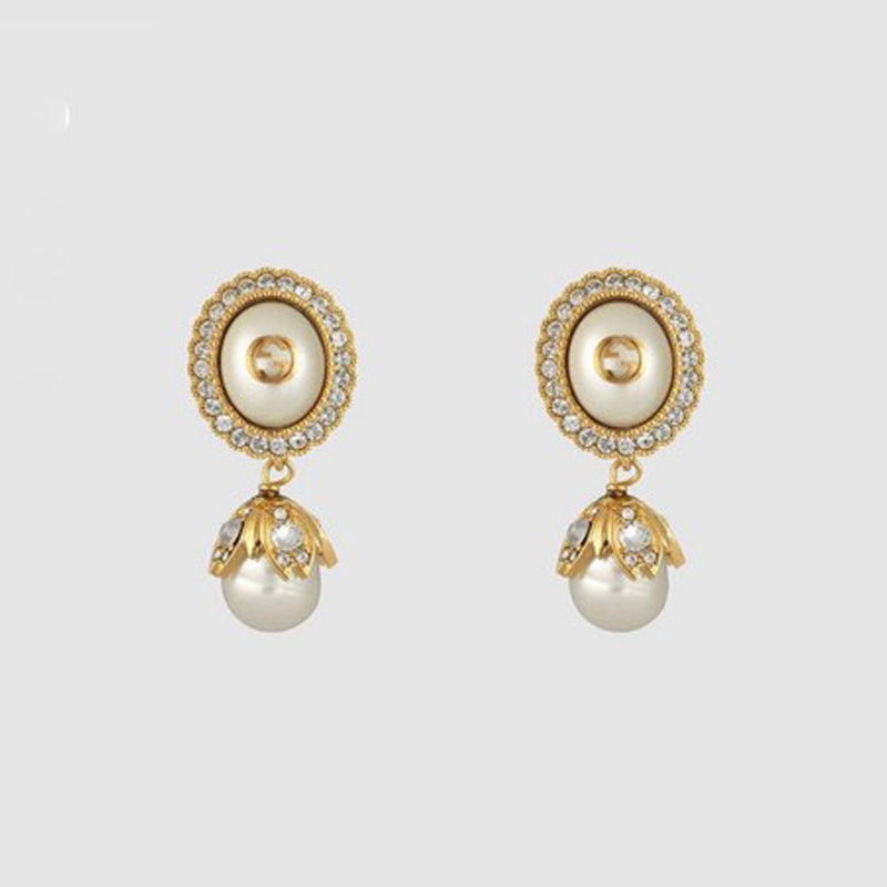 18K GG Flower Pearl Earrings