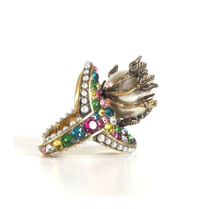 18K GG Multistone Pearl Ring
