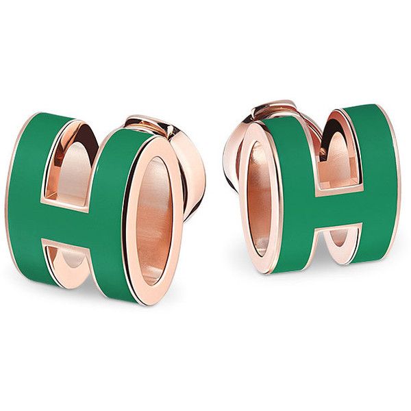 18K Mini Pop H Green Earrings