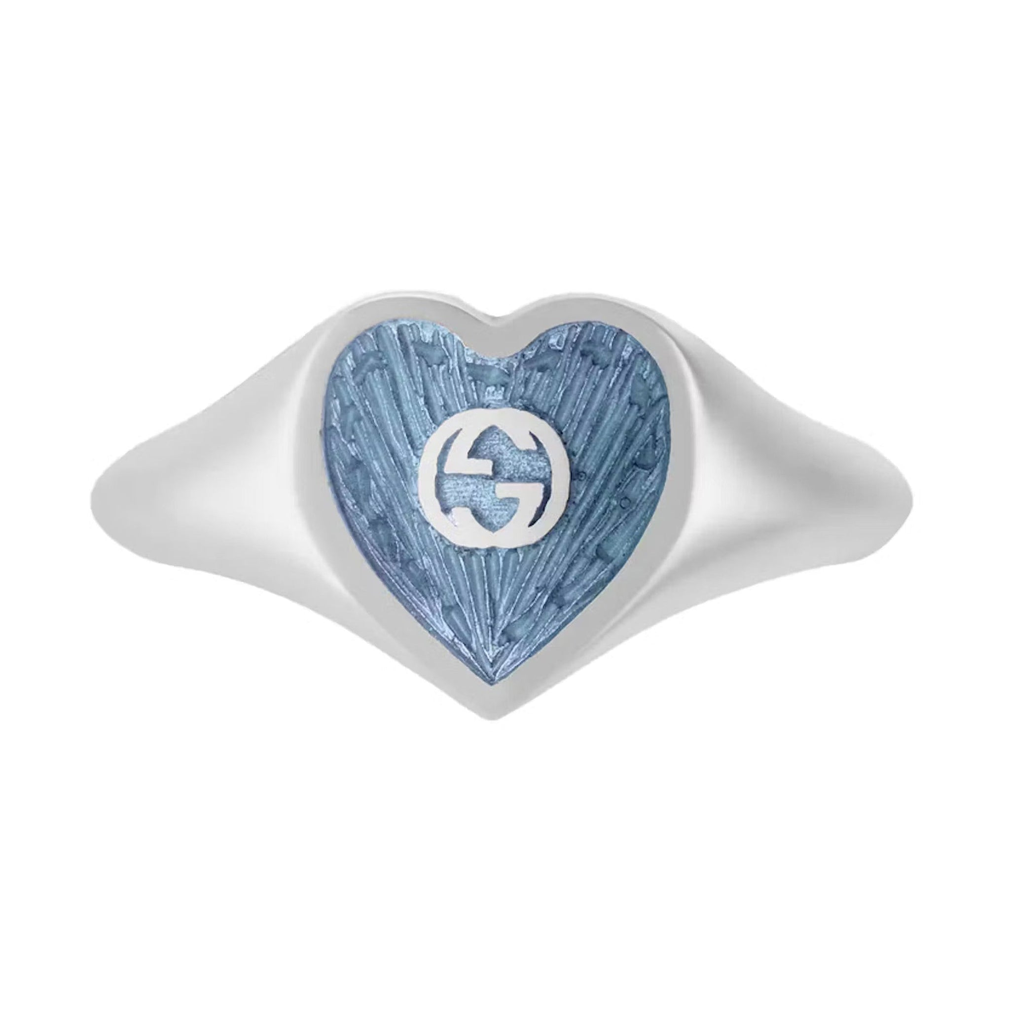 GG Interlocking G Blue Enamel Heart Ring