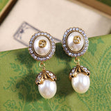 18K GG Flower Pearl Earrings