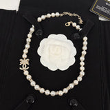 18K CC Bow Diamond Pearl Necklace