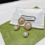 18K GG Flower Pearl Earrings
