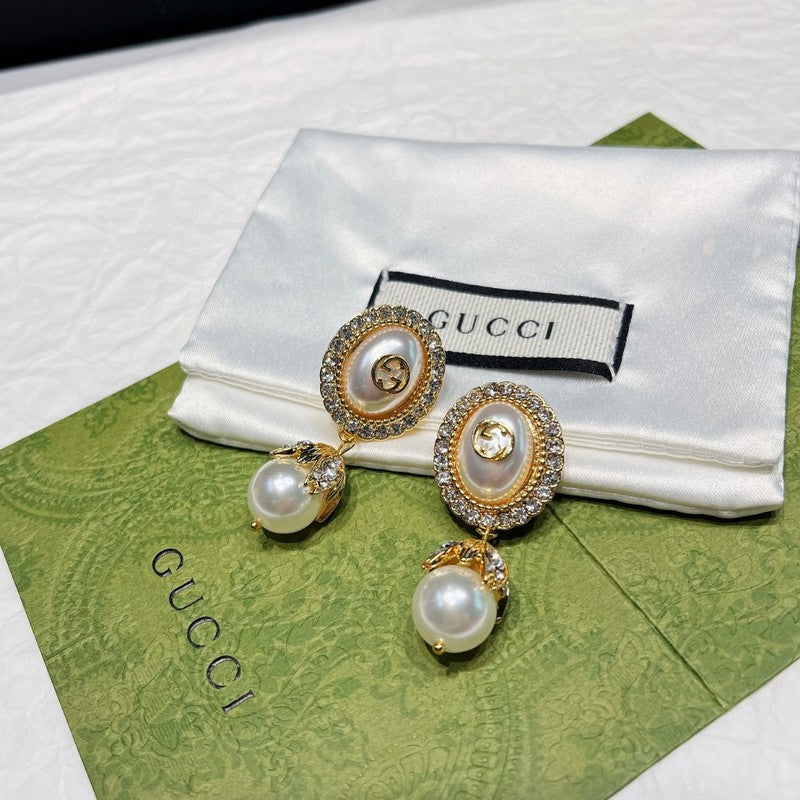 18K GG Flower Pearl Earrings