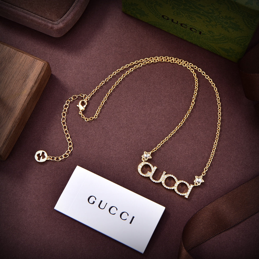 18K GG Embellished Script Letter Necklace