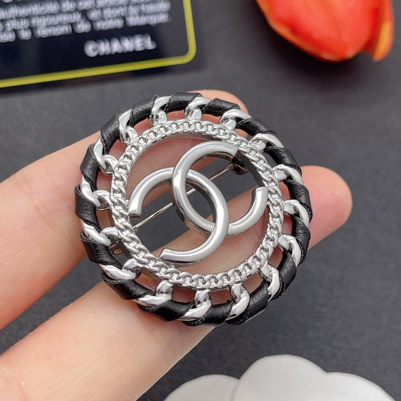 18K CC Leather Gold Brooch