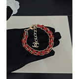 18K CC Red Leather Gold Chain Bracelet