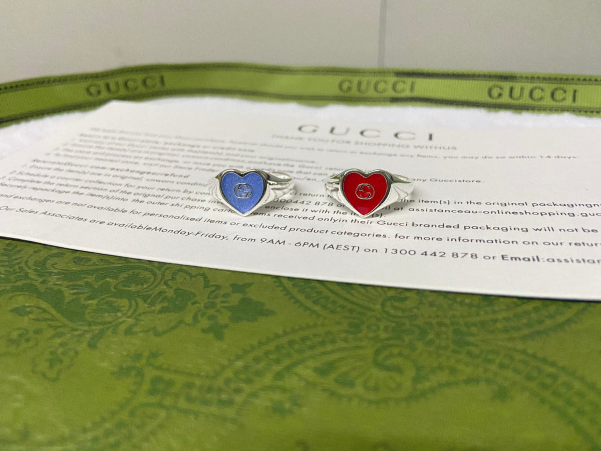 GG Interlocking G Red Enamel Heart Ring