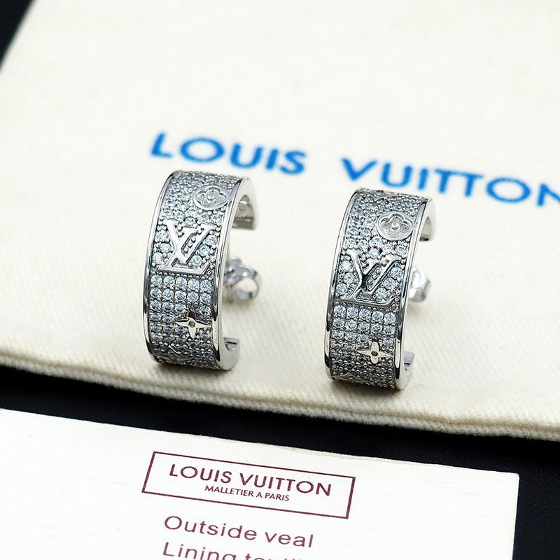 18K Louis Pave Diamond Hoop Earrings