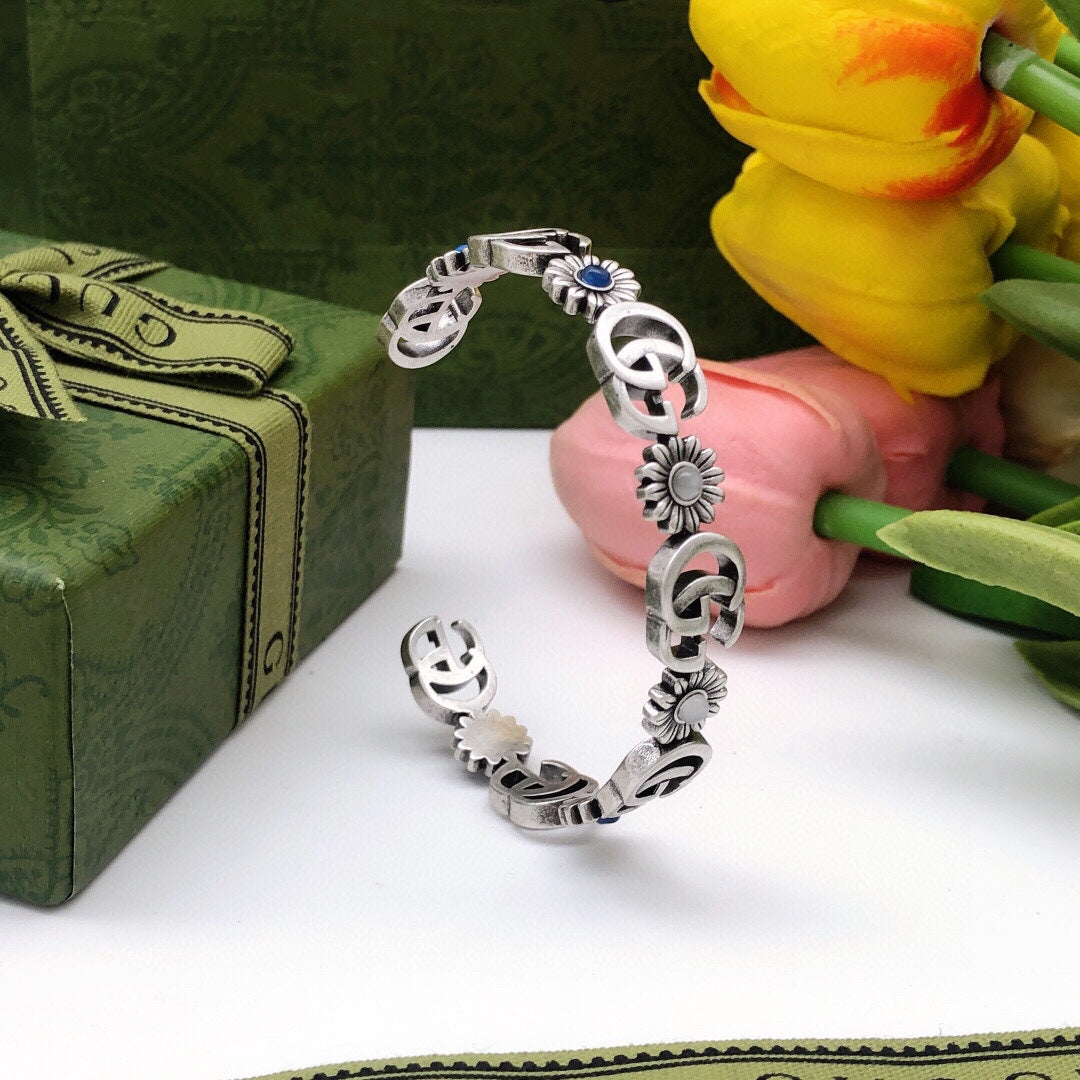 GG Flowers Open Cuff Bracelet