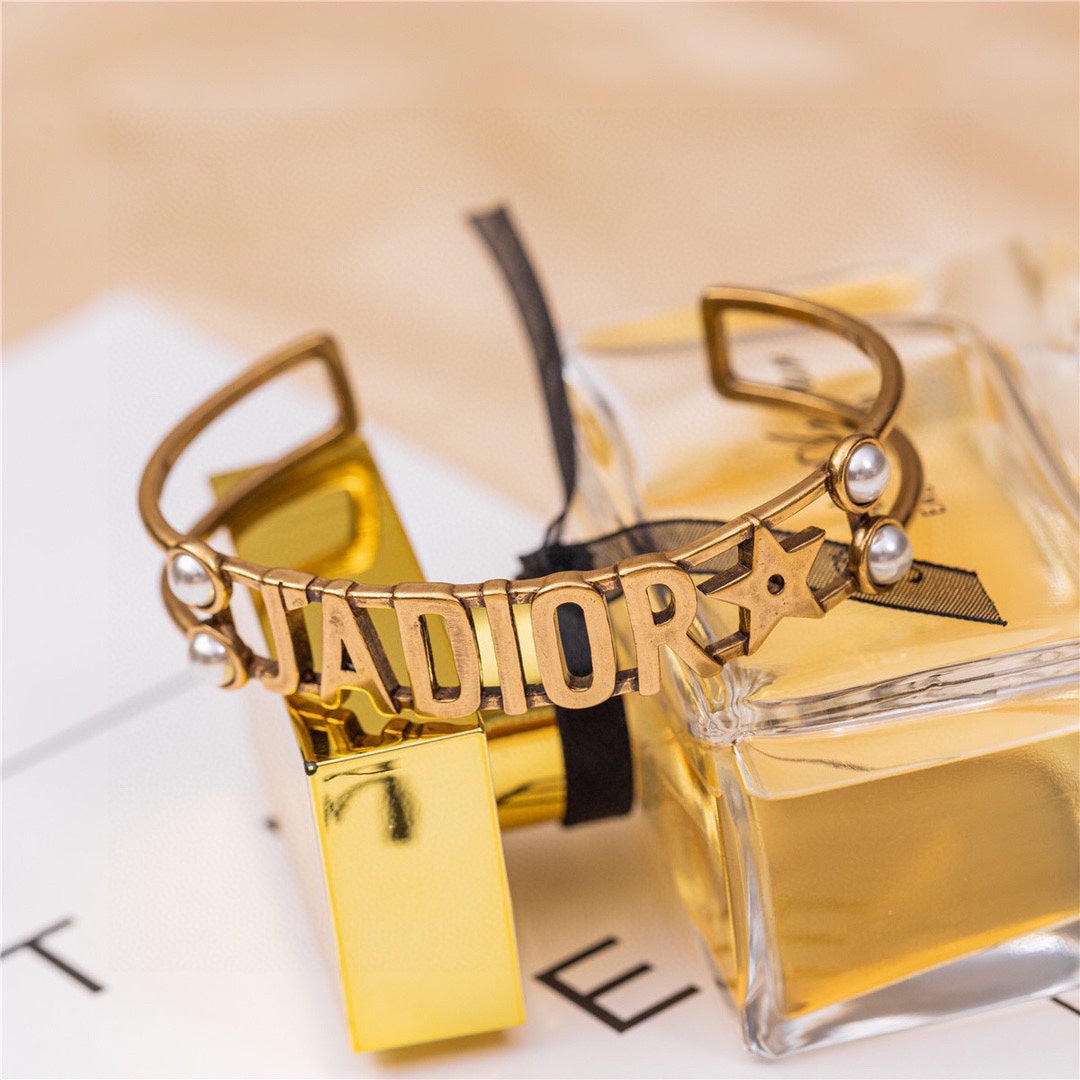 18K CD J'Adior Pearls Open Cuff Bracelet