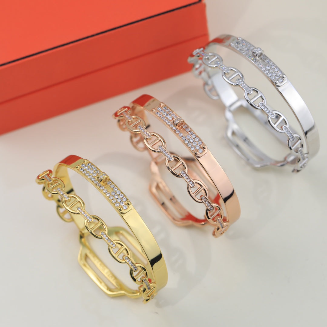 18K Kelly Double Tour Diamond H Bracelet