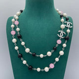 18K CC Black & Pink Bead Long Necklace