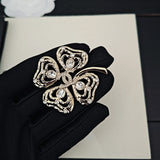 18K CC Clover Leaf Diamond Brooch