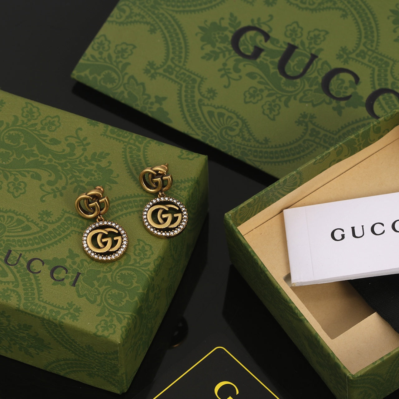 18K GG Crystals Vintage Earrings