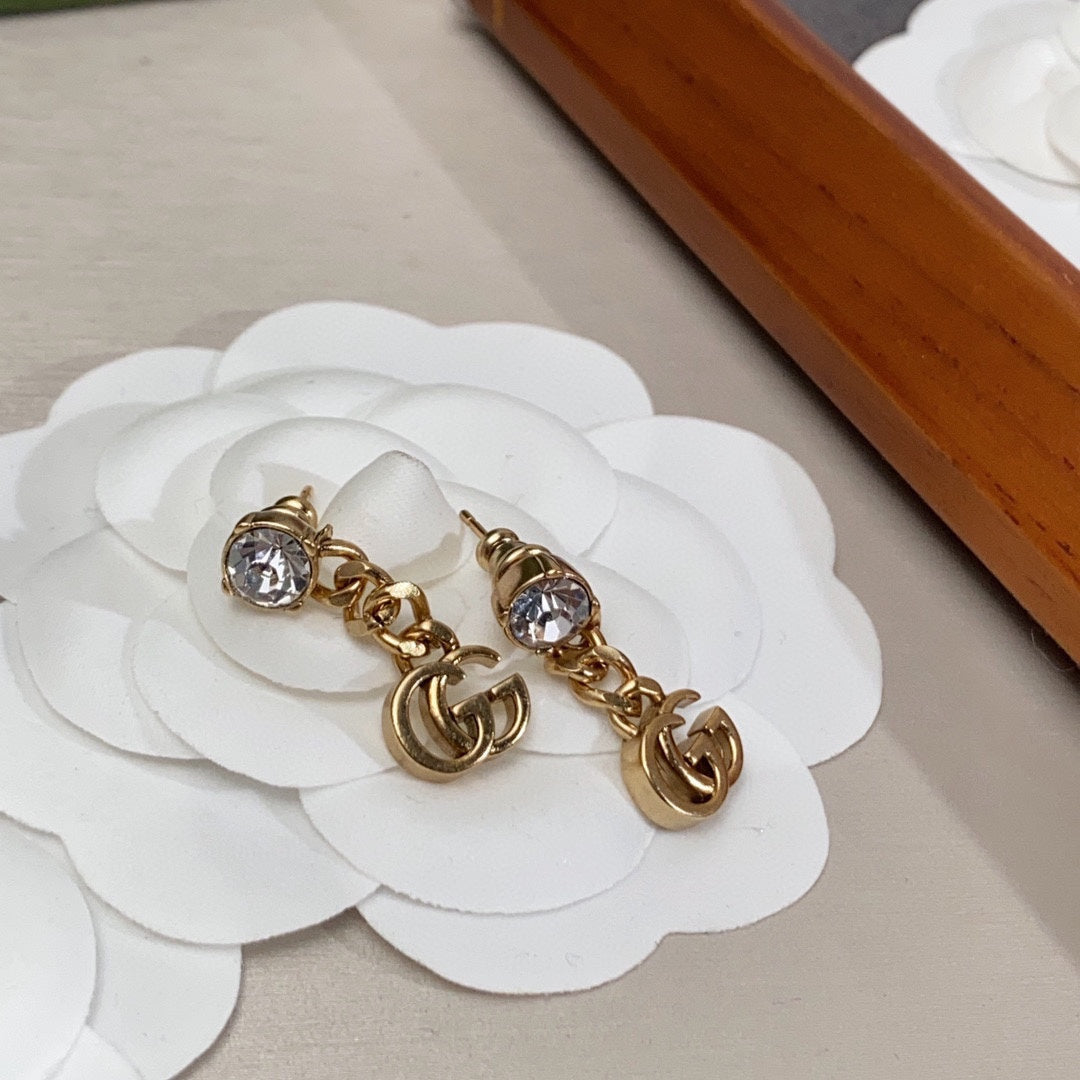 18K GG Crystal Chain Earrings
