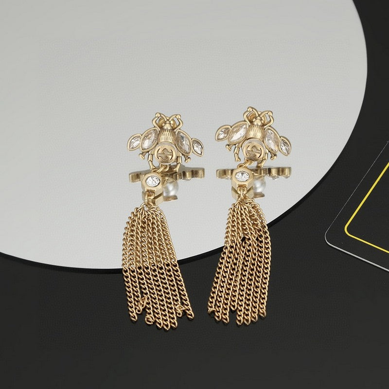 18K GG Bee Tassel Crystal Earrings