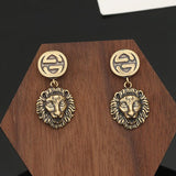 18K GG Lion Pendant Earrings