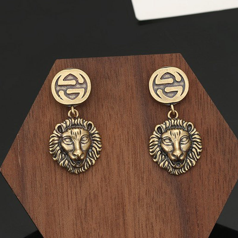18K GG Lion Pendant Earrings