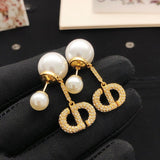18K CD Pave Diamond Pearl Earrings