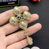 18K CC Diamond Shape Drop Brooch