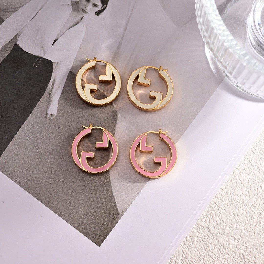 18K GG Pink Hollow Earrings
