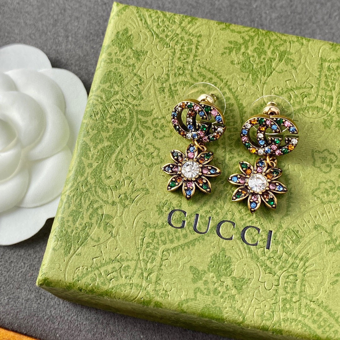 18K GG Flower Pendant Earrings