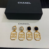 18K CC Black & White Pearl Gold Earrings