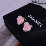 18K CC Pink Heart Pearl Earrings