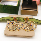 18K GG Big Crystal Gold Earrings